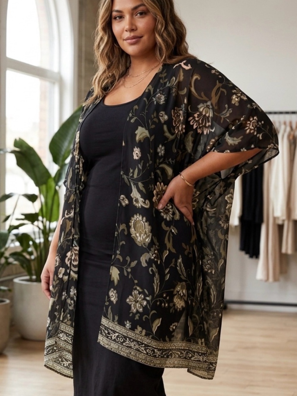 white birch Black Floral Sheer Overlay